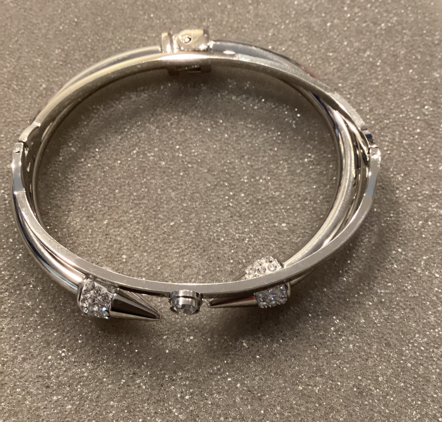 Bracelet Silver Bangle Cuff Hinged 2 Pc Crystal Accent Medium 7 New Gift Box