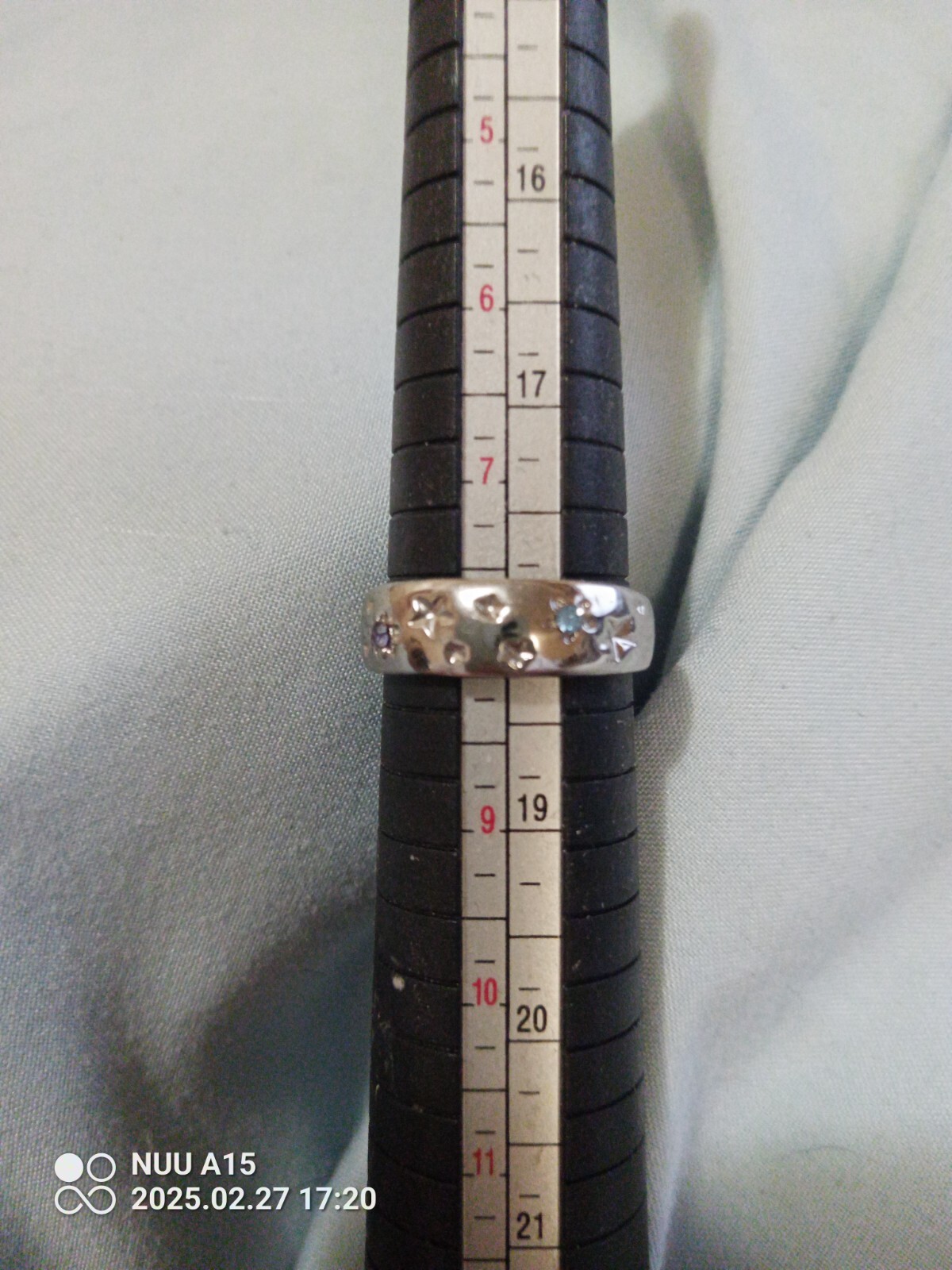 Unisex Star Flush Band Ring Silver color Blue Gem Size 8 Wedding