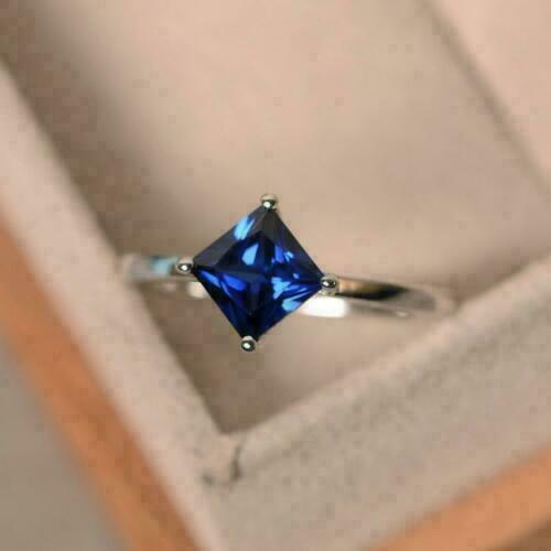 1.20 Ct Princess Simulated Diamond Sapphire Solitaire Ring 925 Sterling Silver