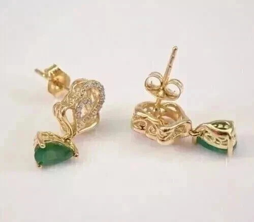 Simulated Green Emerald 3Ct Pear Cut Drop/Dangle Earrings 14K Yellow Gold Plated