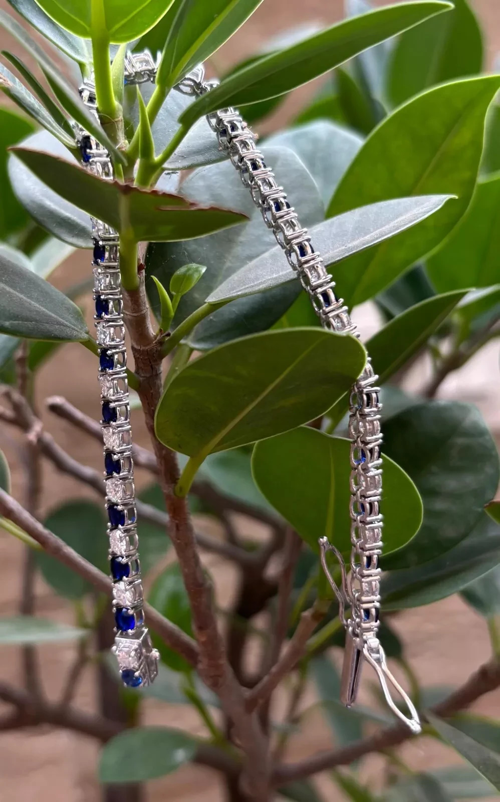 12.00 Ct Round Cut Natural Sapphire Diamond Bracelet 14K White Gold 7.5 Inch