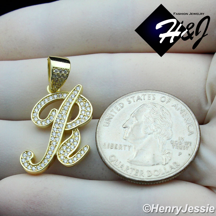 925 STERLING SILVER CUBIC ZIRCONIA GOLD PLATED INITIAL LETTER “R” PENDANT*GP175
