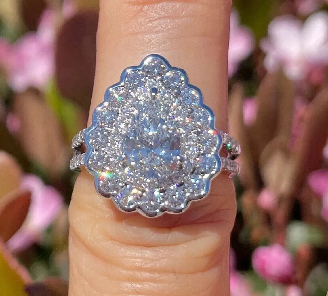 1.50Ct Lab Created Diamond Pear Teardrop Engagement Ring 14K White Gold Plated