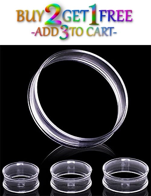Pair 8g-50mm CLEAR ACRYLIC TUNNELS Double Flare Gauges Solid Saddle Ear 1044