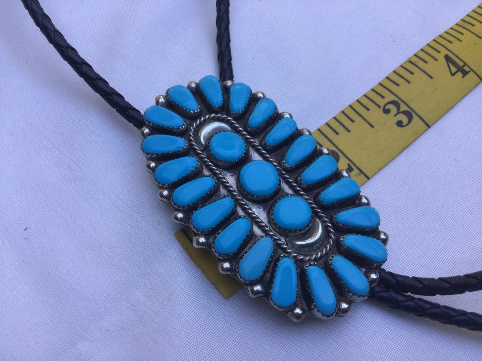 Vintage Native American BOLO TIE Silver & Cluster Turquoise Stones Zuni UNMARKED