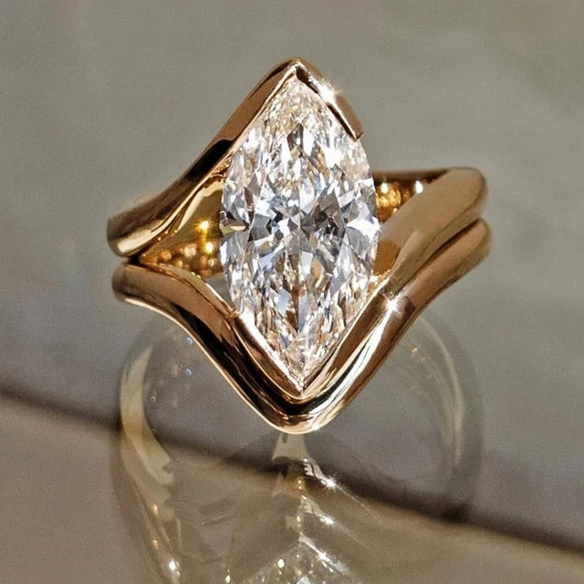 1.75Ct Marquise Moissanite Bridal Ring Set 925 Sterling Silver 14K Gold Vermeil