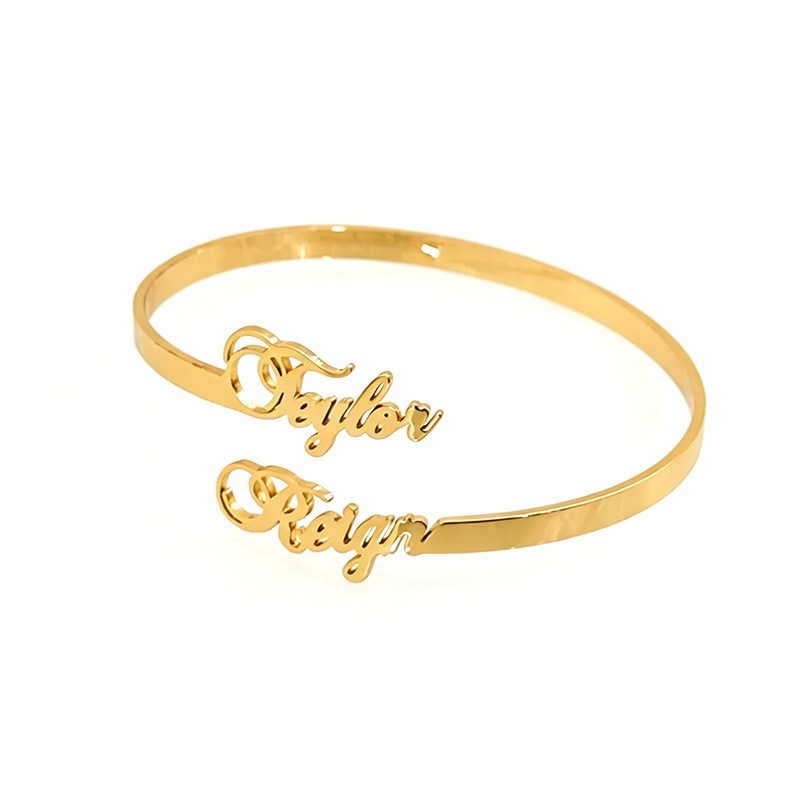 Customized Double Name Engraved Stainless Steel Bracelet Cuff Anniversary Gift