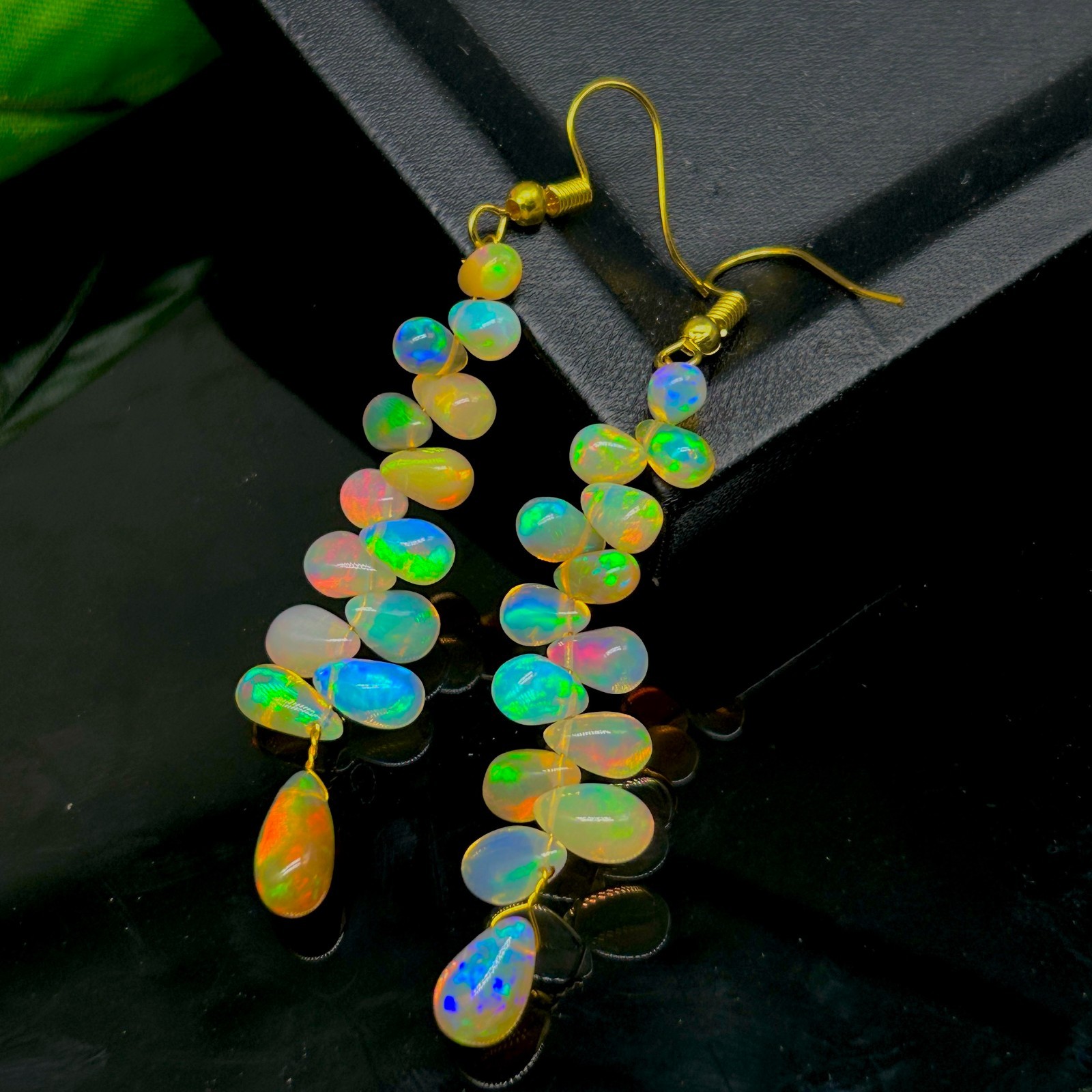 Natural Opal Gemstone Dangle Earring, Multifire Opal Drops Beads Earrings