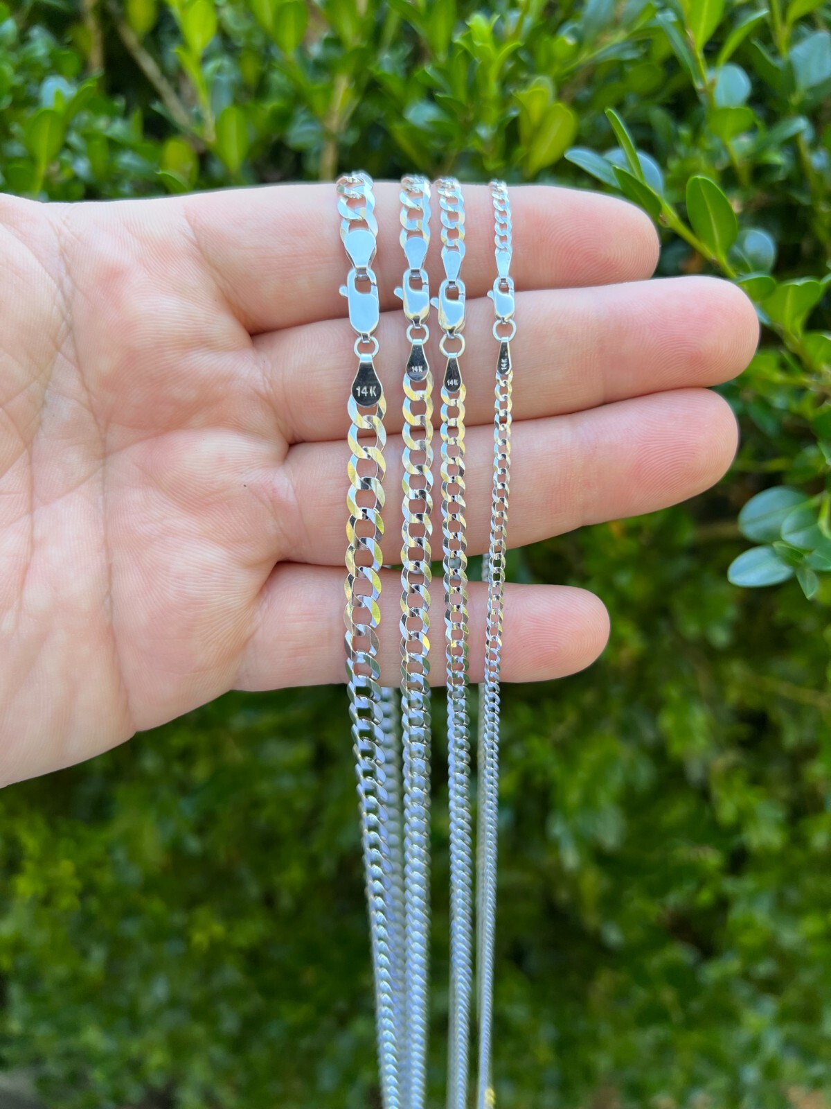 Real Solid 14k White Gold Curb Miami Cuban Link Chain 16-30″ 2.5-5.7mm Necklace