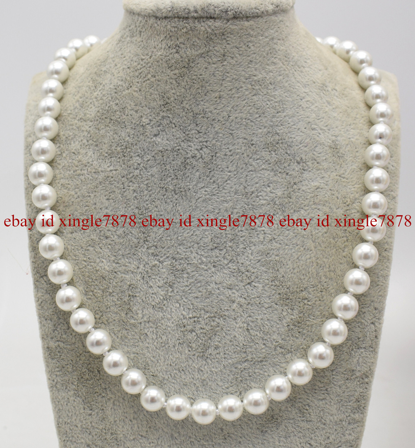 Charming 8mm Natural White Shell Pearl Round Beads Necklace 20″Not Pearl