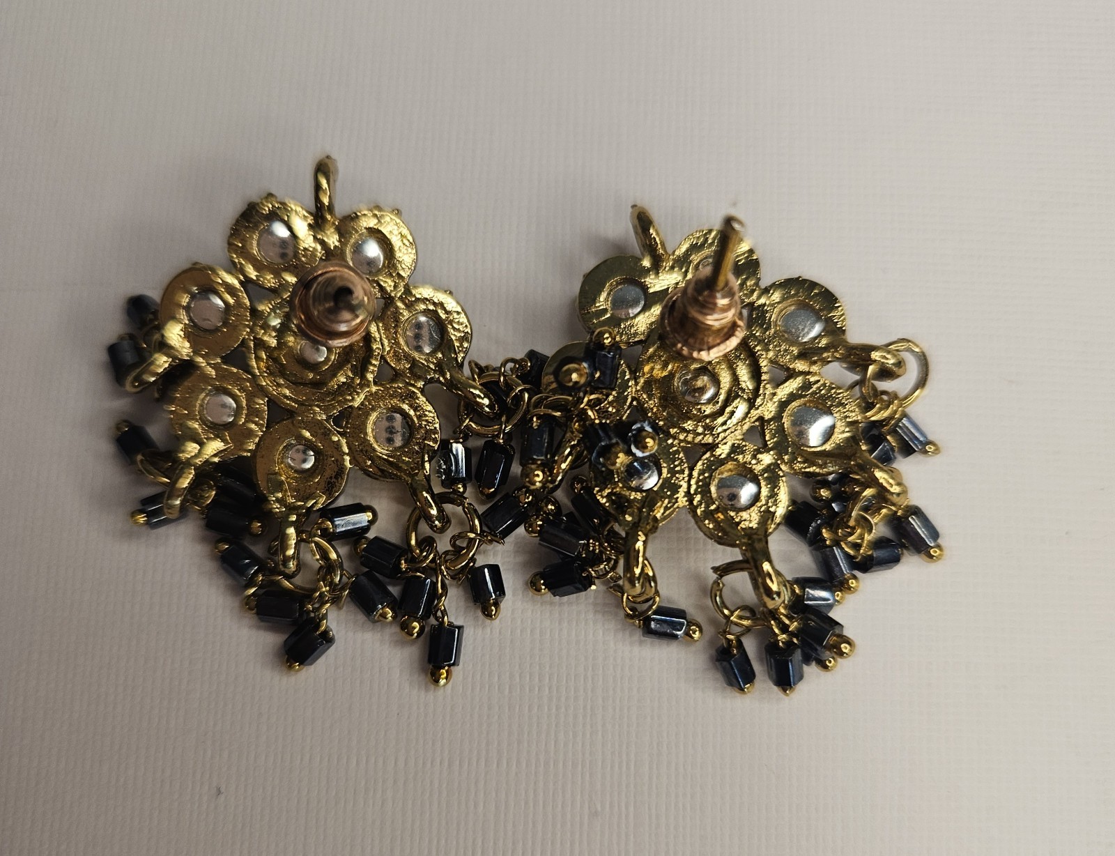 Gold Tone Clear Round Crystal Bezel Chandelier Dangle Earrings