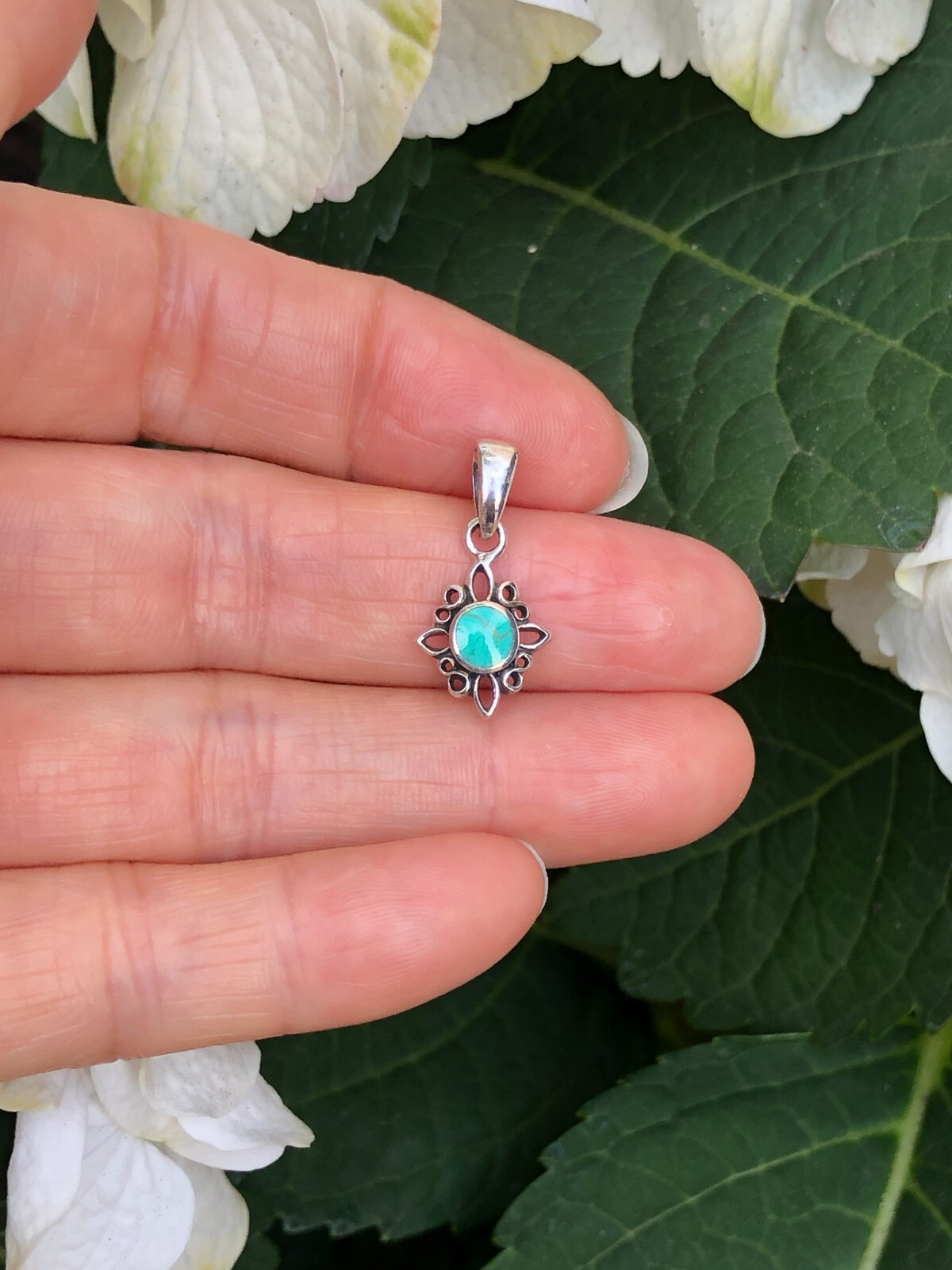 925 Sterling Silver Turquoise Pendant Dainty Tiny Charm 11.5mm(4mm)/21mm