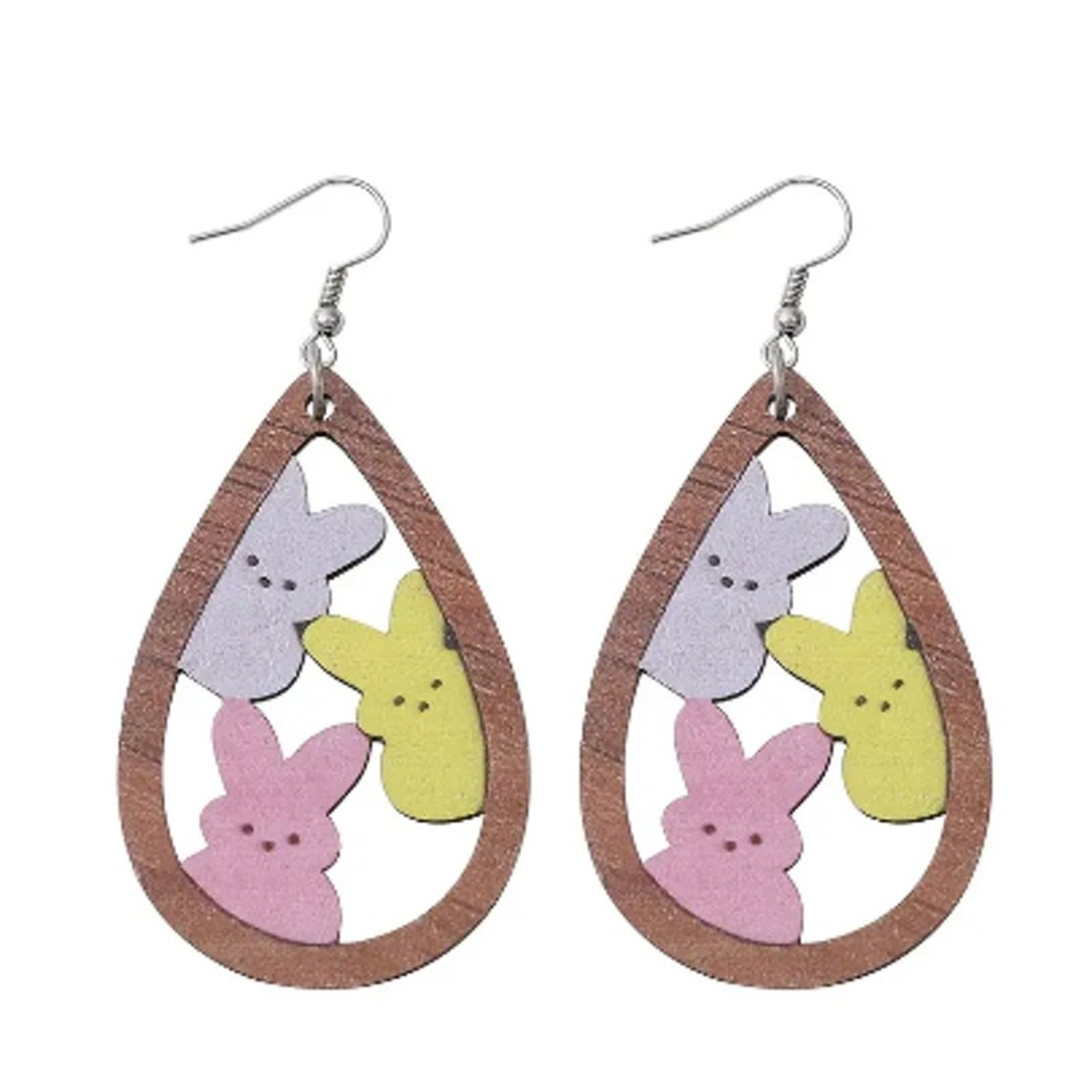Easter Bunny Peeps Lightweight Wooden Teardrop Earring Wire Hook