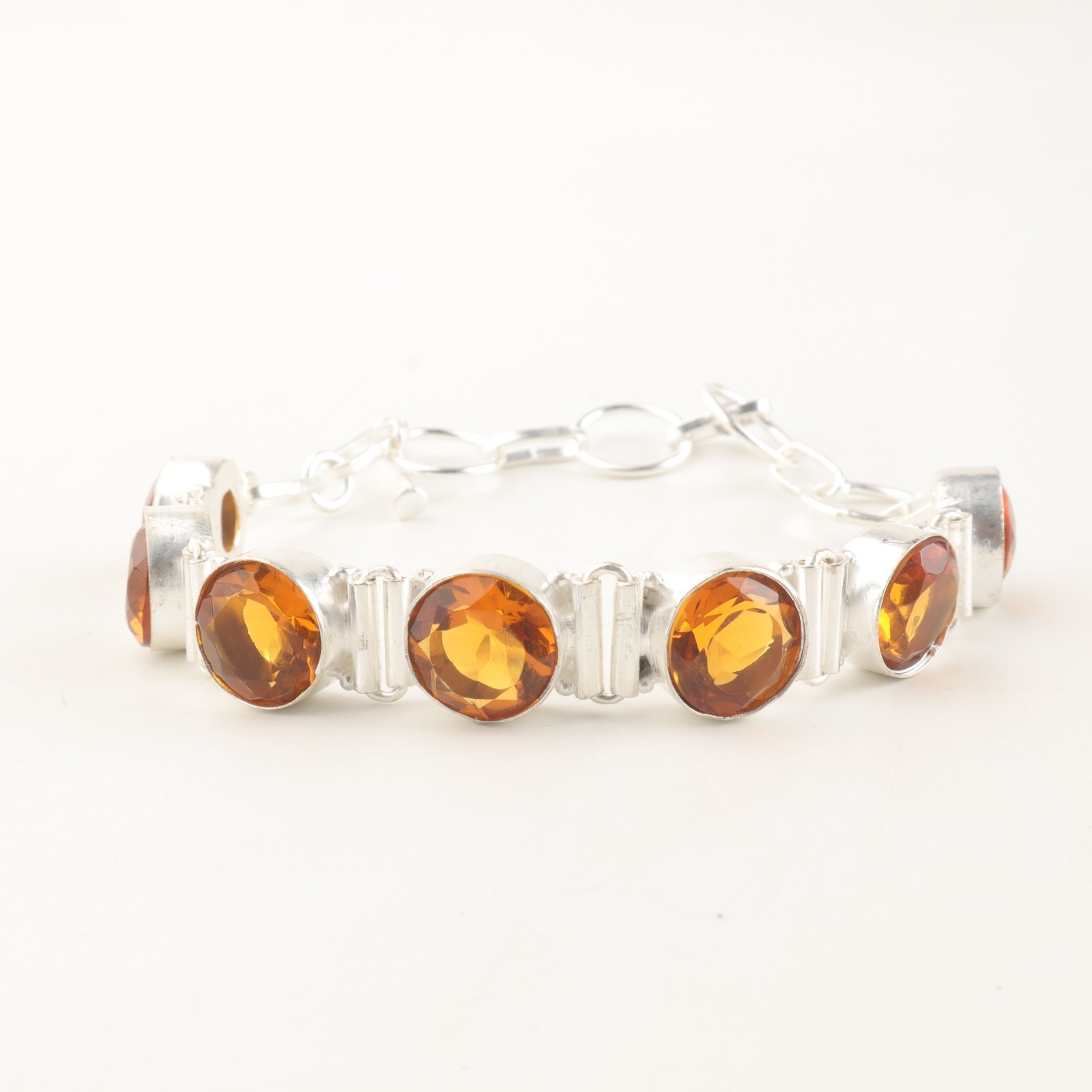 Citrine Gemstone 925 Sterling Silver Jewelry Handmade Bracelet 9″ Birthday Gift