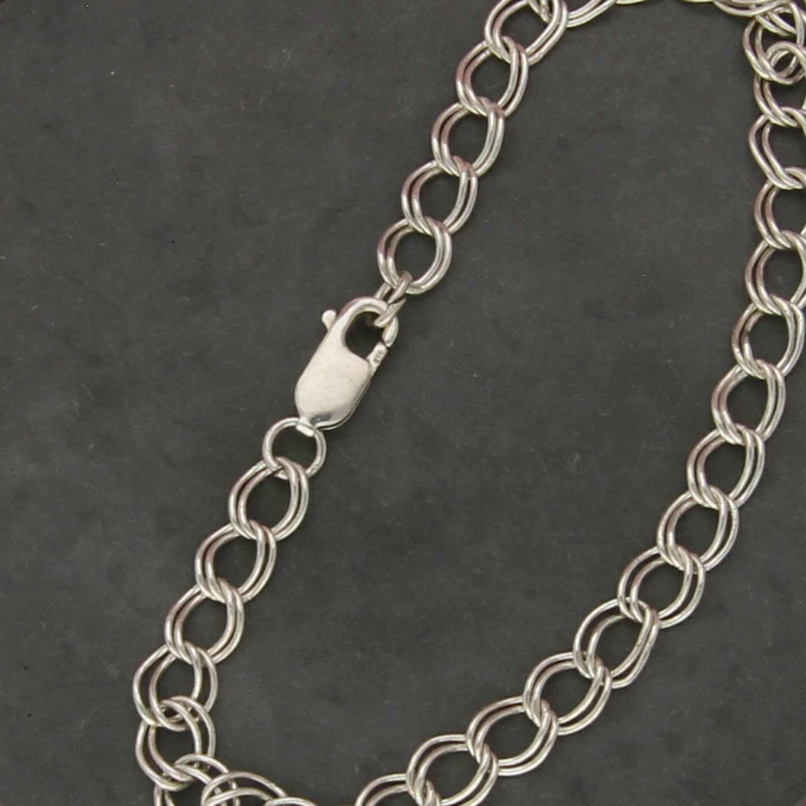 sterling silver 7mm double curb charm chain bracelet size 8.5in