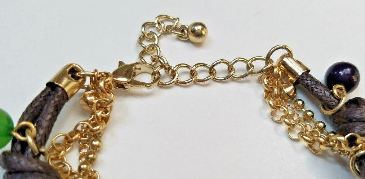 Good Luck Protection HAMSA HAND EVIL EYE Womens BIG GOLD CHARM BEAD BRACELET NEW