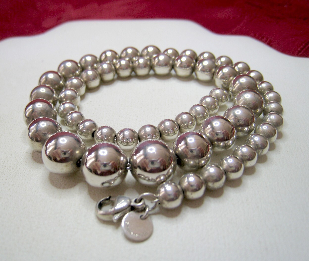 TIFFANY & CO. 925 STERLING SILVER GRADUATED BEAD BALL CHAIN NECKLACE 28.5 GRAMS