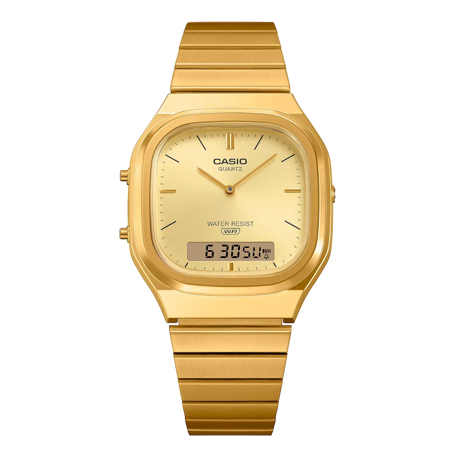 Casio AQ240EG-9A Vintage Analog Digital Watch Gold Tone Stainless Steel NEW