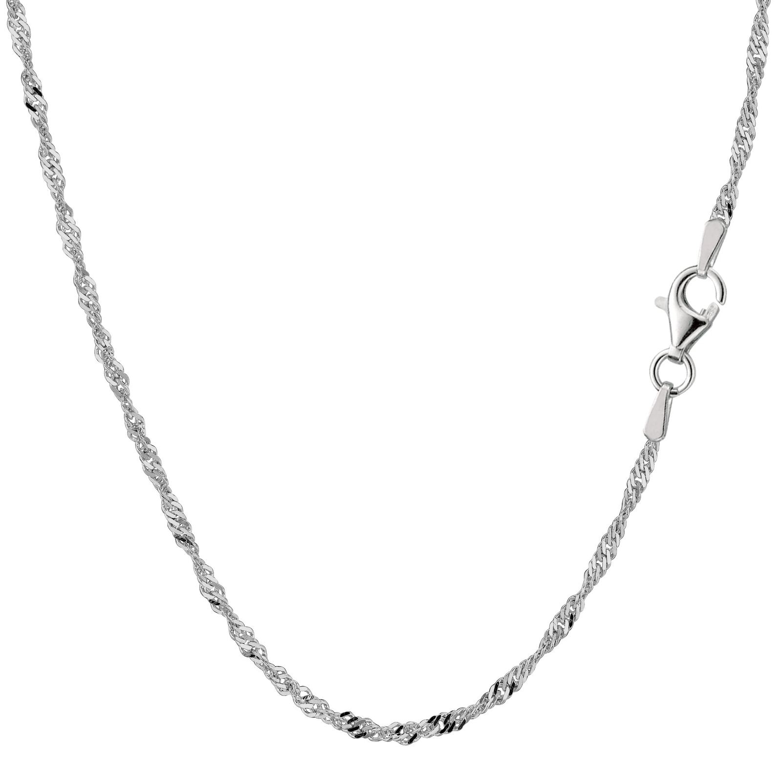 Sterling Silver Rhodium Plated Singapore Chain Necklace, 2.0mm, 16″