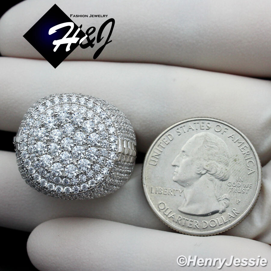 MEN SOLID 925 STERLING SILVER ICY BLING CUBIC ZIRCONIA SILVER ROUND RING*SR99