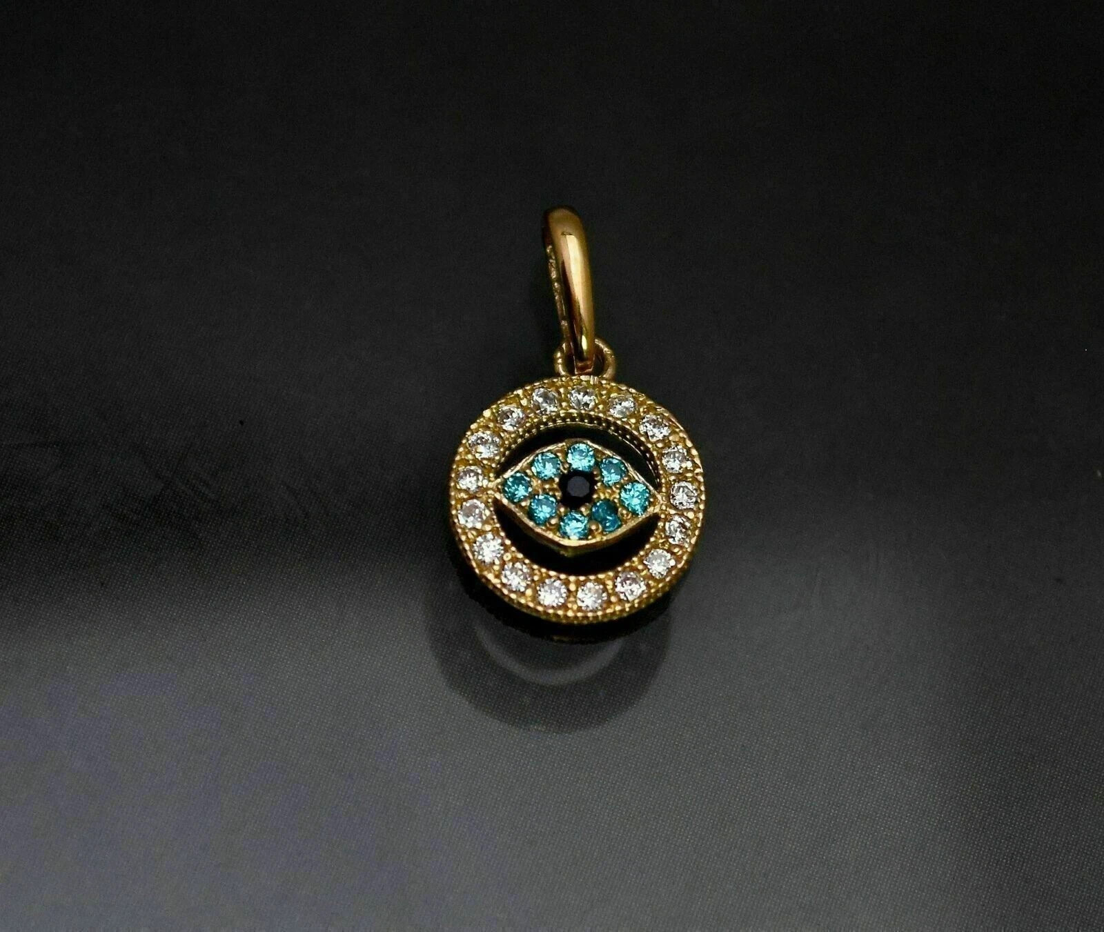 2.50 Ct Round Simulated Diamond Evil Eye Charm Pendant 14K Yellow Gold Plated