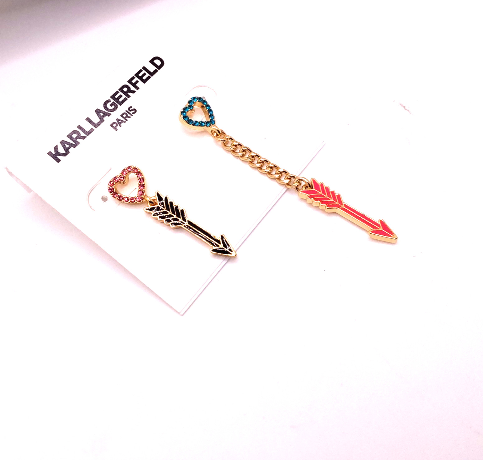 Karl Lagerfeld Paris Asymmetrical Heart & Arrow Dangling Crystal Paved Earrings