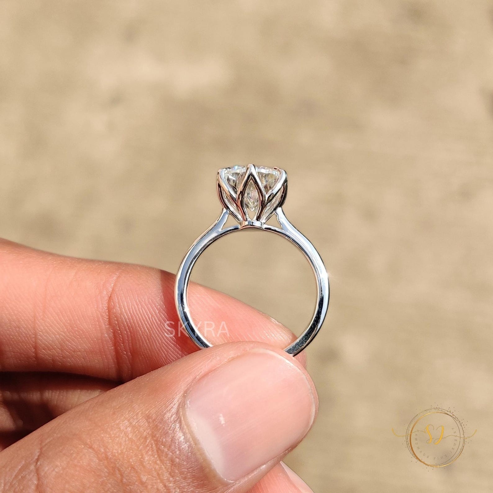 2 CT Portuguese Cut Moissanite Solitaire Engagement Ring Six Prong Setting 7 US