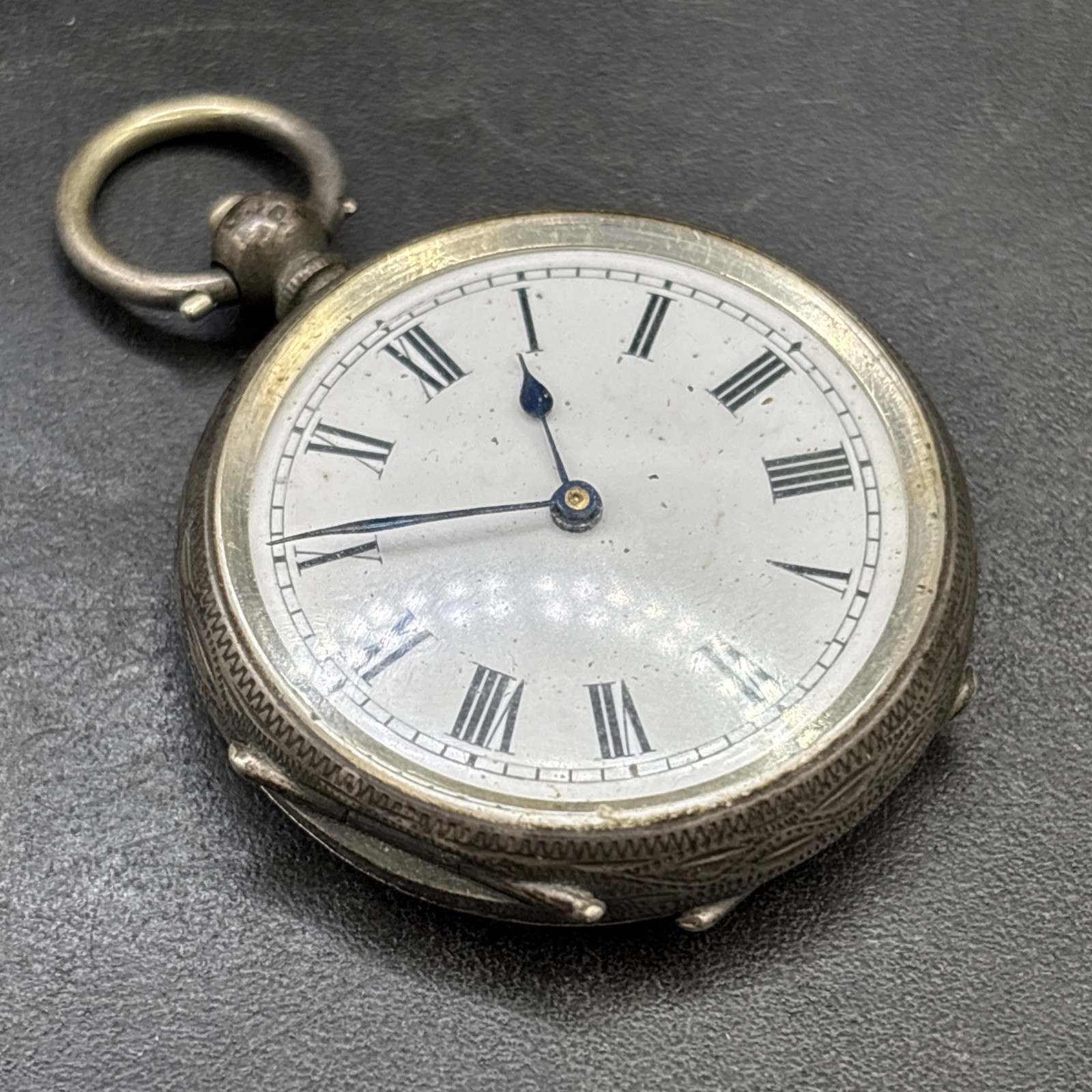 Pocket Watch 800 Silver Case PARTS REPAIR PRACTICE Floral Etched Case