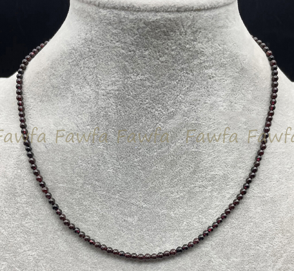 3MM Natural Dark Red Garnet Smooth Round Gems Beads Necklace 16-36″ Silver Clasp