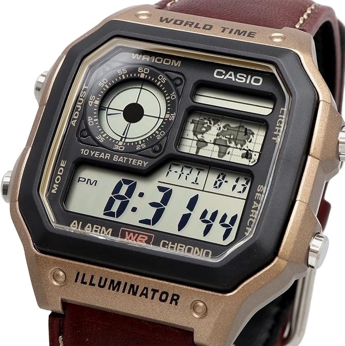 Casio AE-1200WHL-5AV Casio Royale Leather World Time 10-Year Battery New