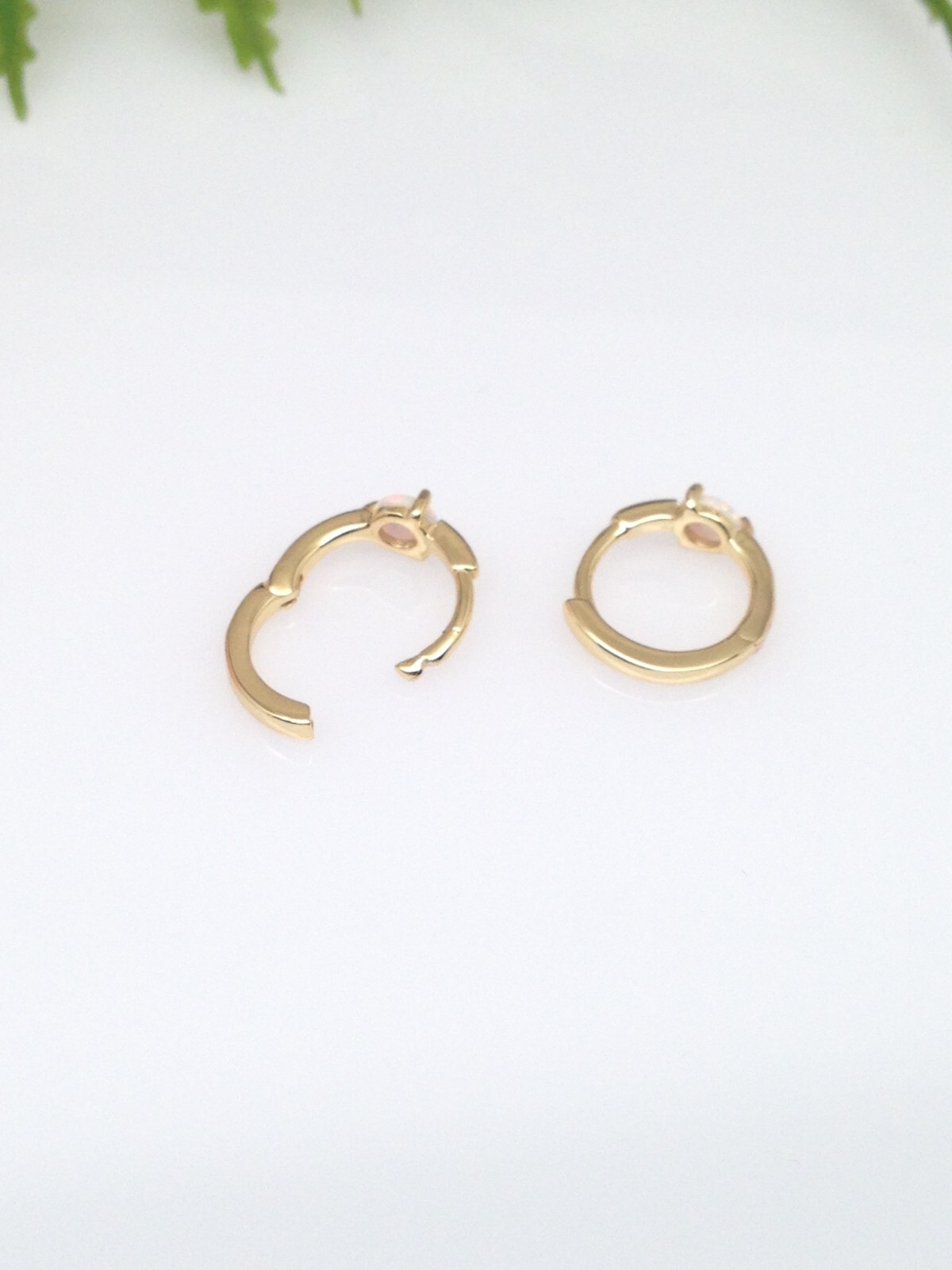 925 Sterling Silver White Opal Huggie Hoop Earrings VERY SMALL 10mm/7.8mm x1mm