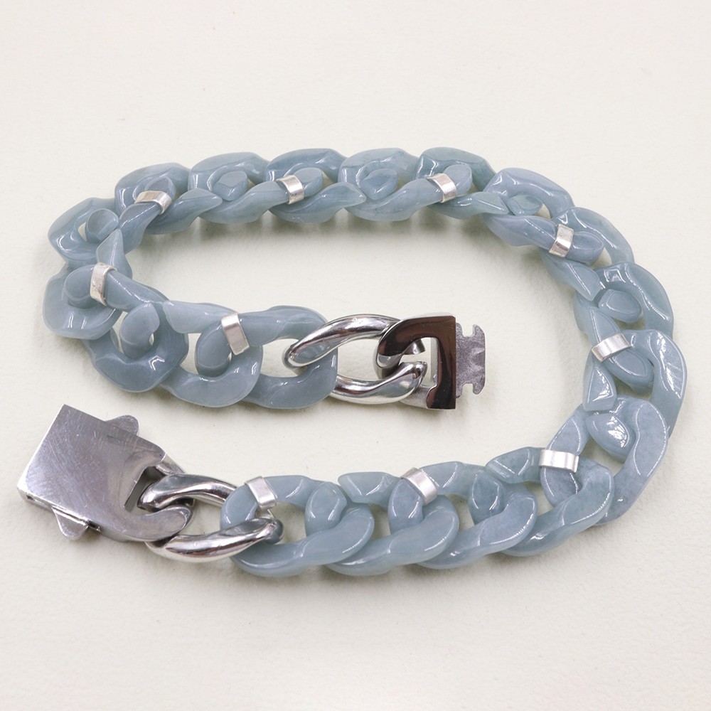 Real Grade A Natural Blue Jade Jadeite Cuban Curb Link Bracelet 5.9-8.3inch