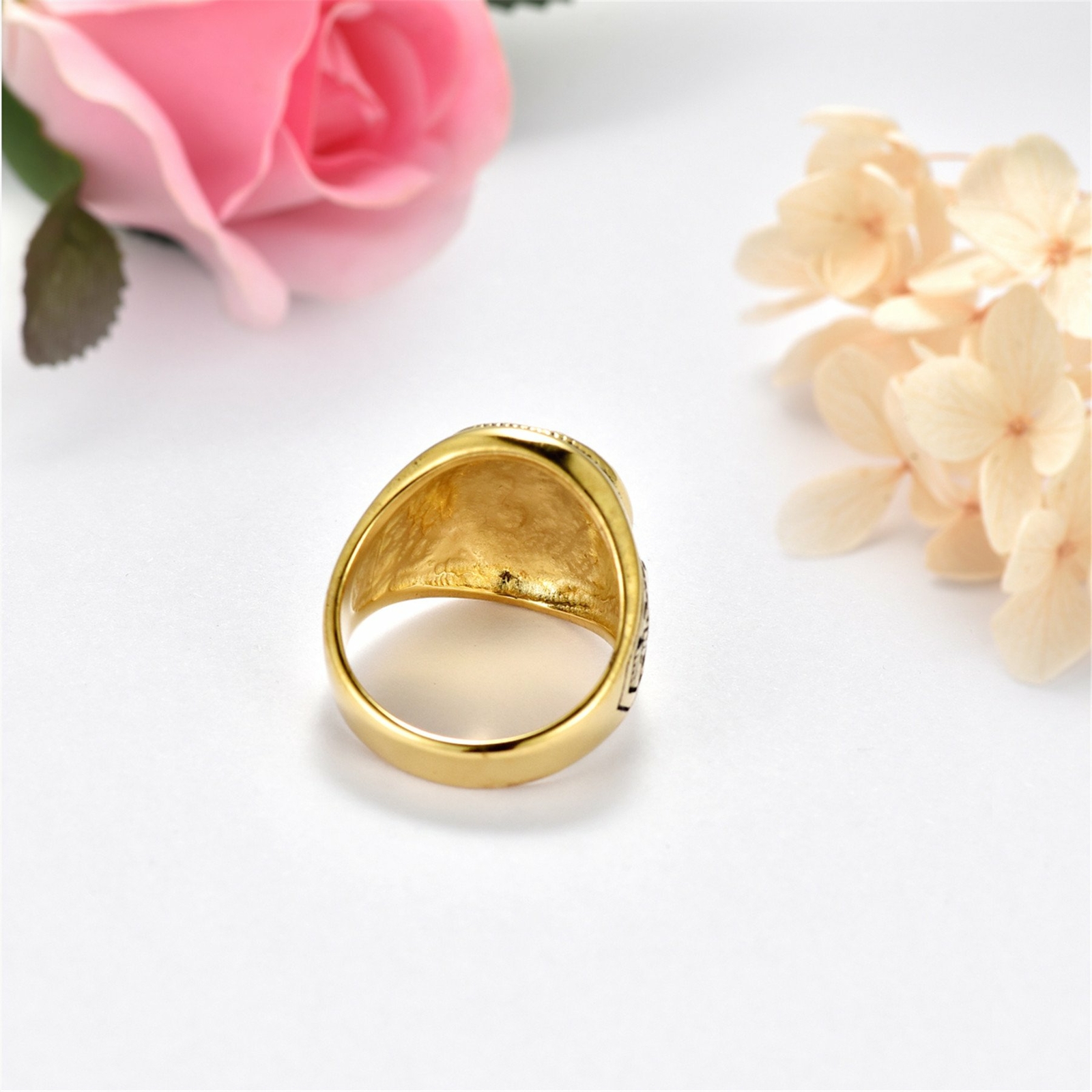 Stainless Steel Gold Plated Eagle US Army Ring Army Seal Biker Band for Men