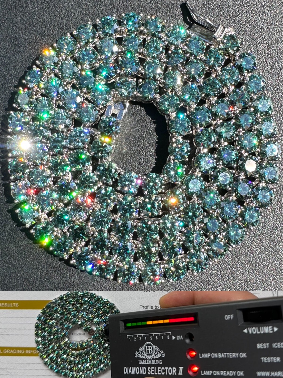 Blue Green MOISSANITE 5mm Tennis Chain 925 Silver Iced Necklace Passes Tester