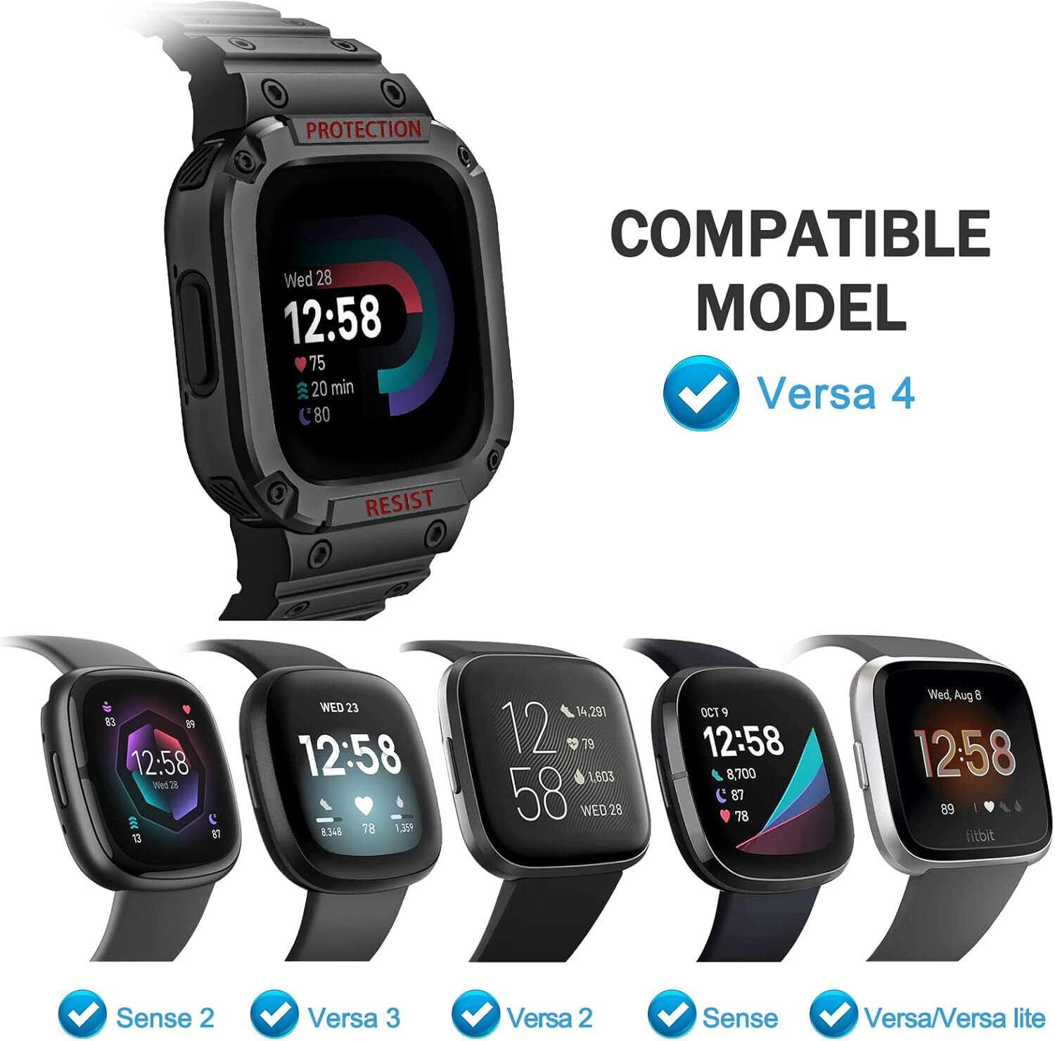 Bands with Case For Fitbit Sense /Fitbit Versa 3 2 Versa Lite Rugged Sport Strap