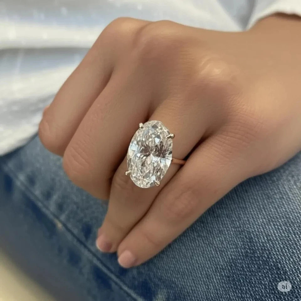 10 Carat Diamond Oval Cut Lab Grown 14k Rose Gold IGI E F VVS Certified Ring