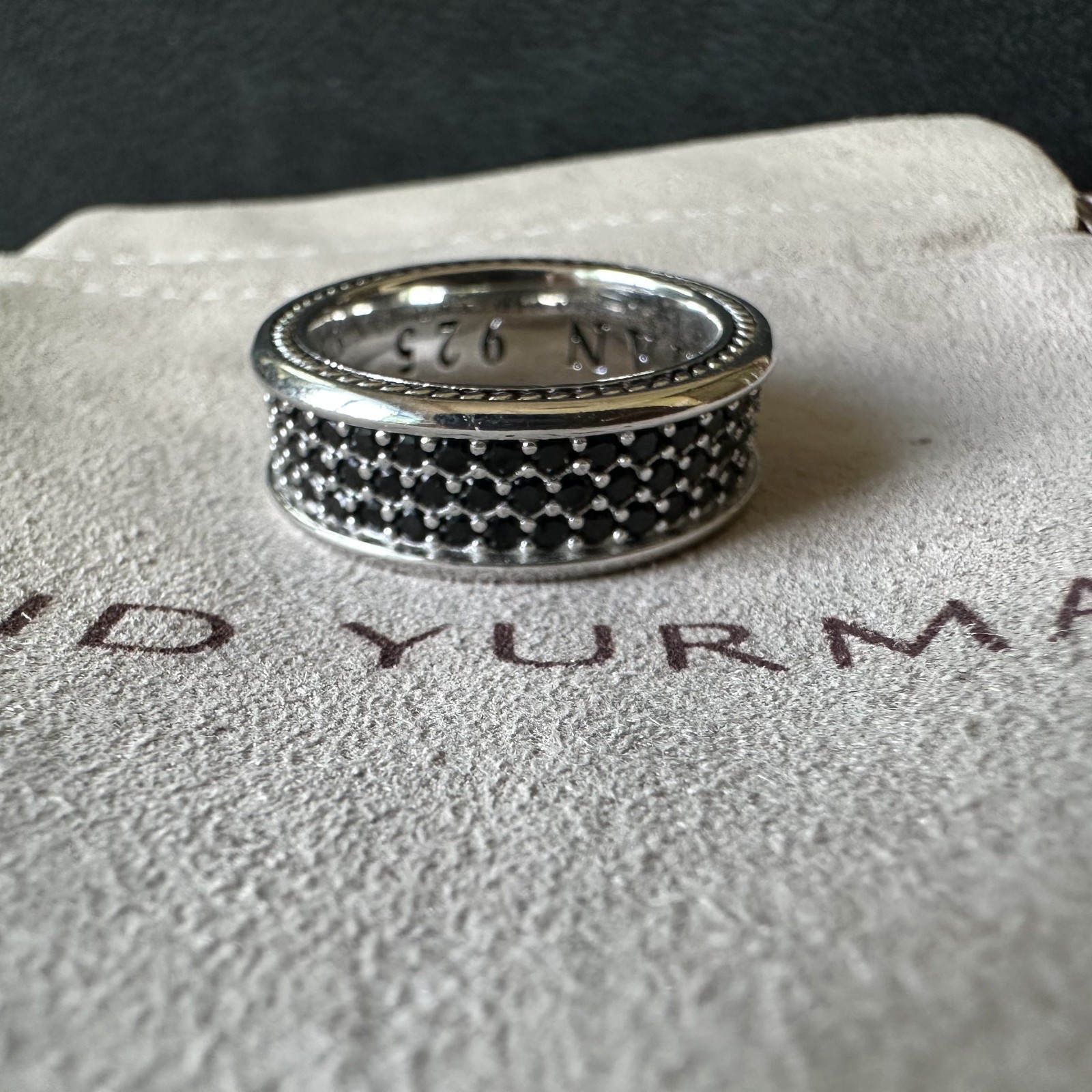 David Yurman Cable Edge Black Diamond Band 925 Silver Streamline Ring SZ 9