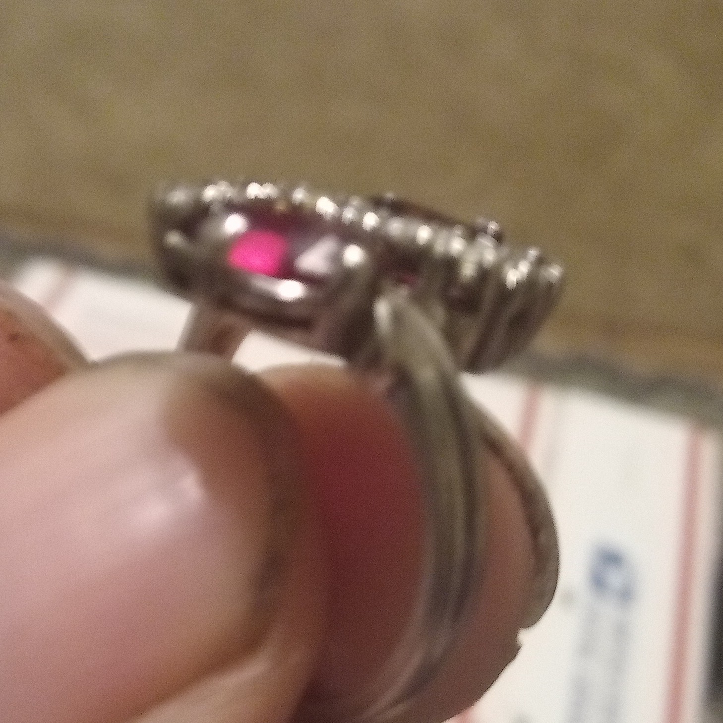 Silver Tone Bypass Cocktail Ring 2 Oval Red Stones Prong Set Size 3
