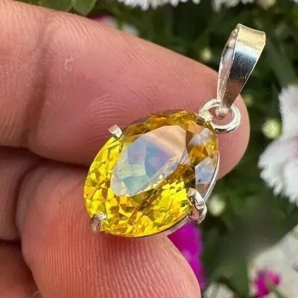 Natural 35 Ct Yellow Sapphire Oval Cut 925 Solid Silver Pendant Gemstone + Gift
