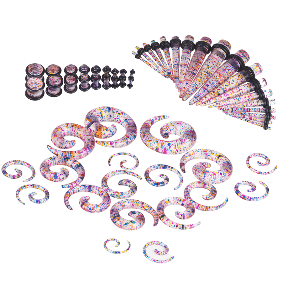 54PCS Ear Taper Stretching Gauges Kit 14G-00G Spiral Taper Plugs Body Piercing