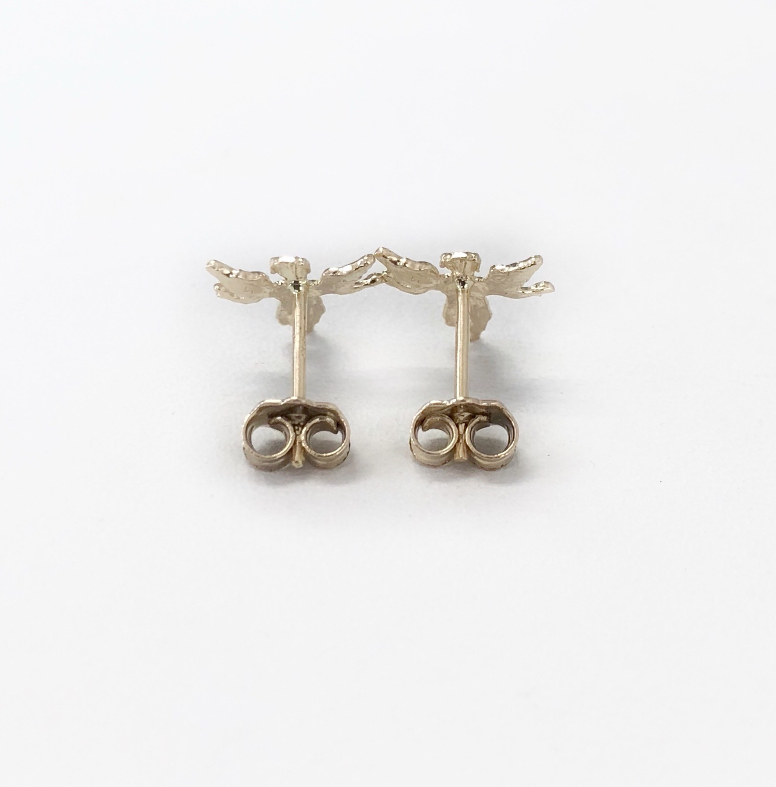 14k Solid Yellow Gold Angel Stud Earrings Push Back