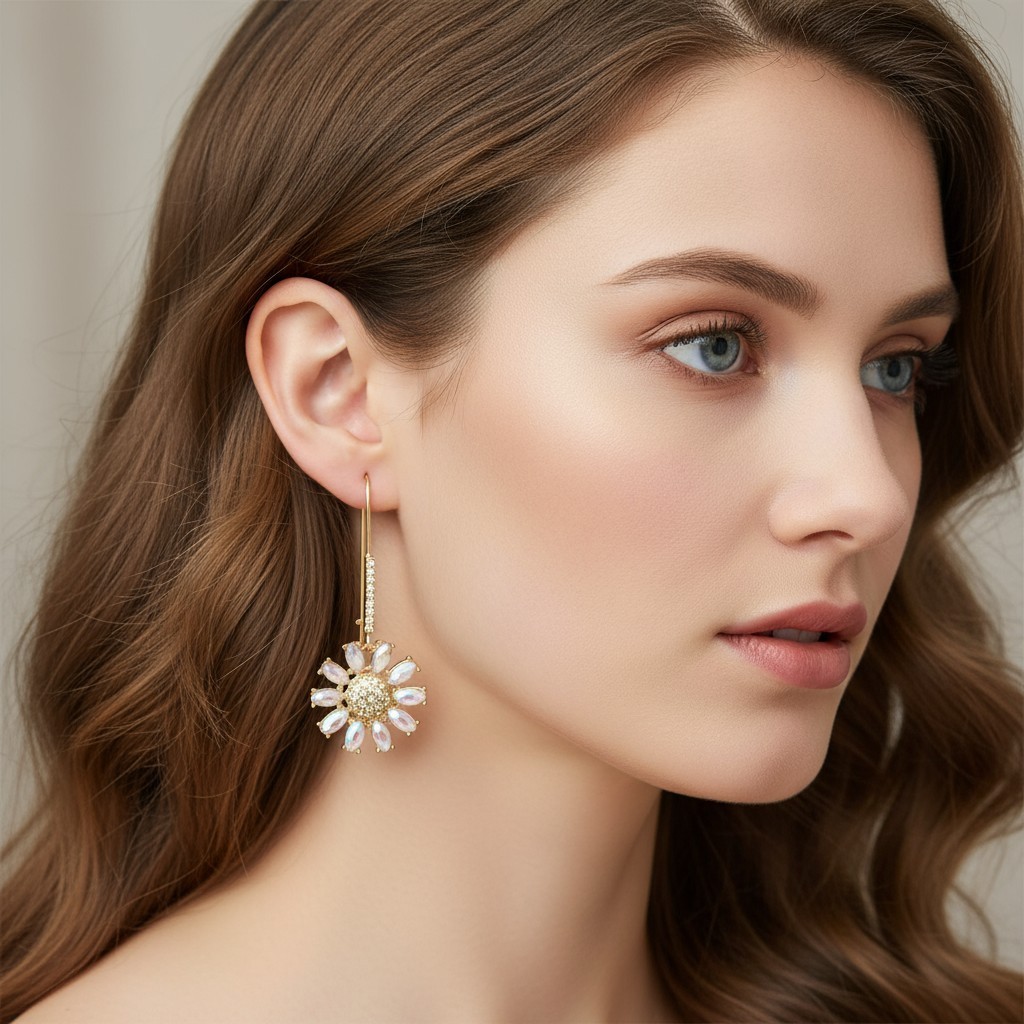 Betsey Johnson Flower Drop Earrings Daisy Design | Pave Stone Accents