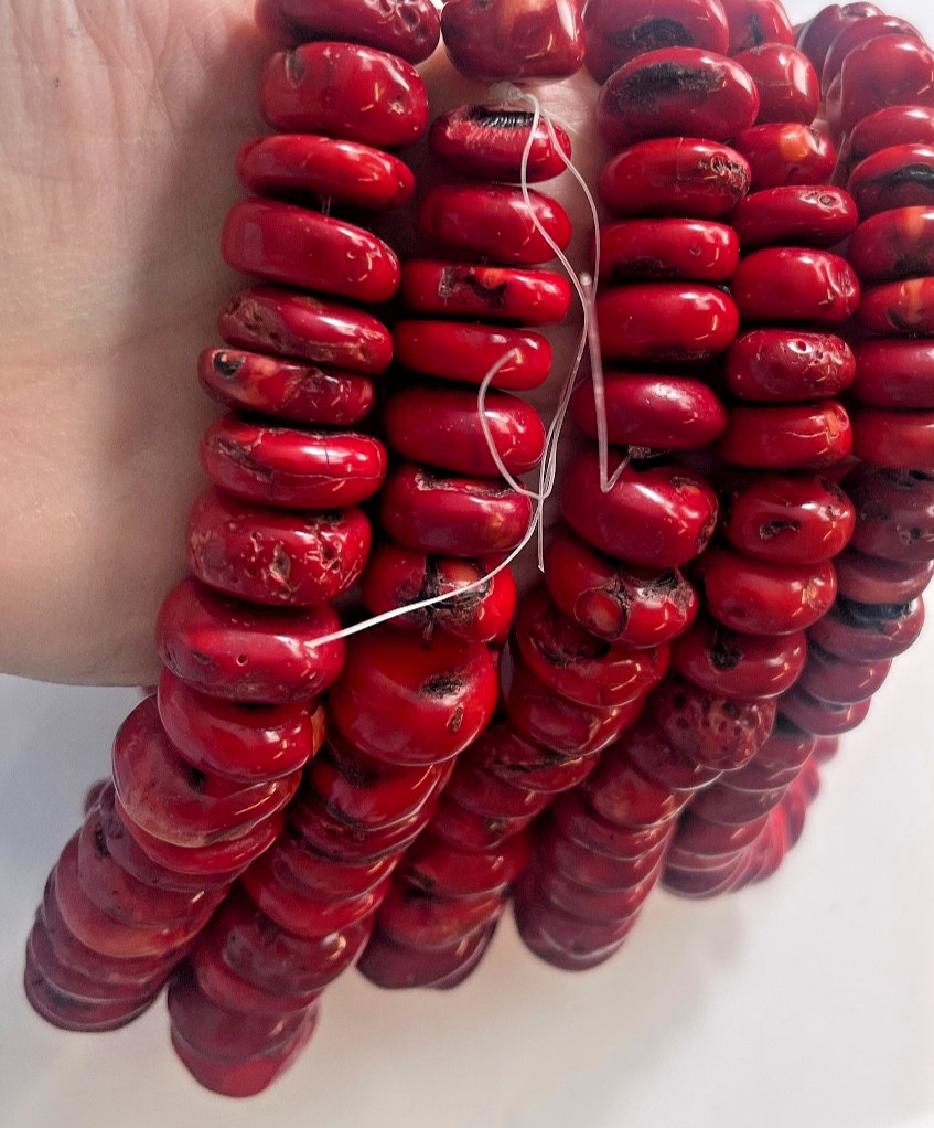 VINTAGE LARGE RED BAMBOO CORAL 100+ GRAMS BEAD STRAND 15.5″ 25X15 MM WHOLESALE