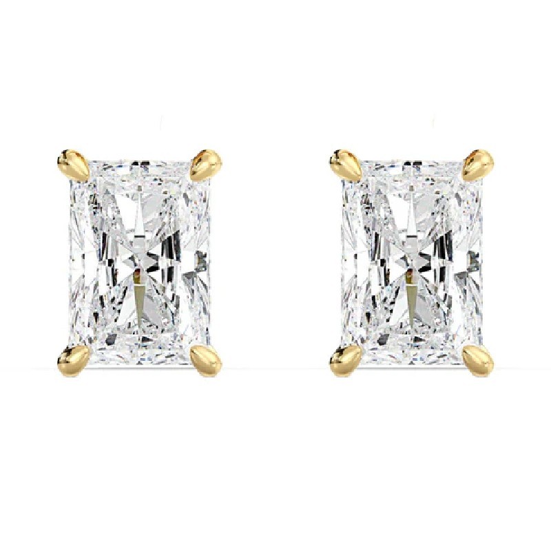 14k Yellow Gold Earrings Diamond Studs Radiant Cut 1 Carat Lab Created For Women