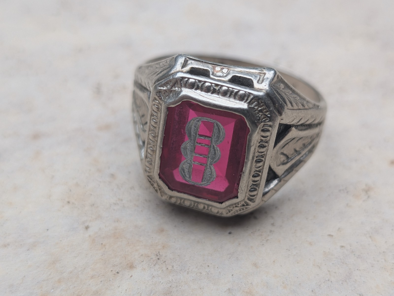 Odd Fellows Vintage Art Deco Signet Ring 10k Solid White Gold 4.27g, Size 8.5