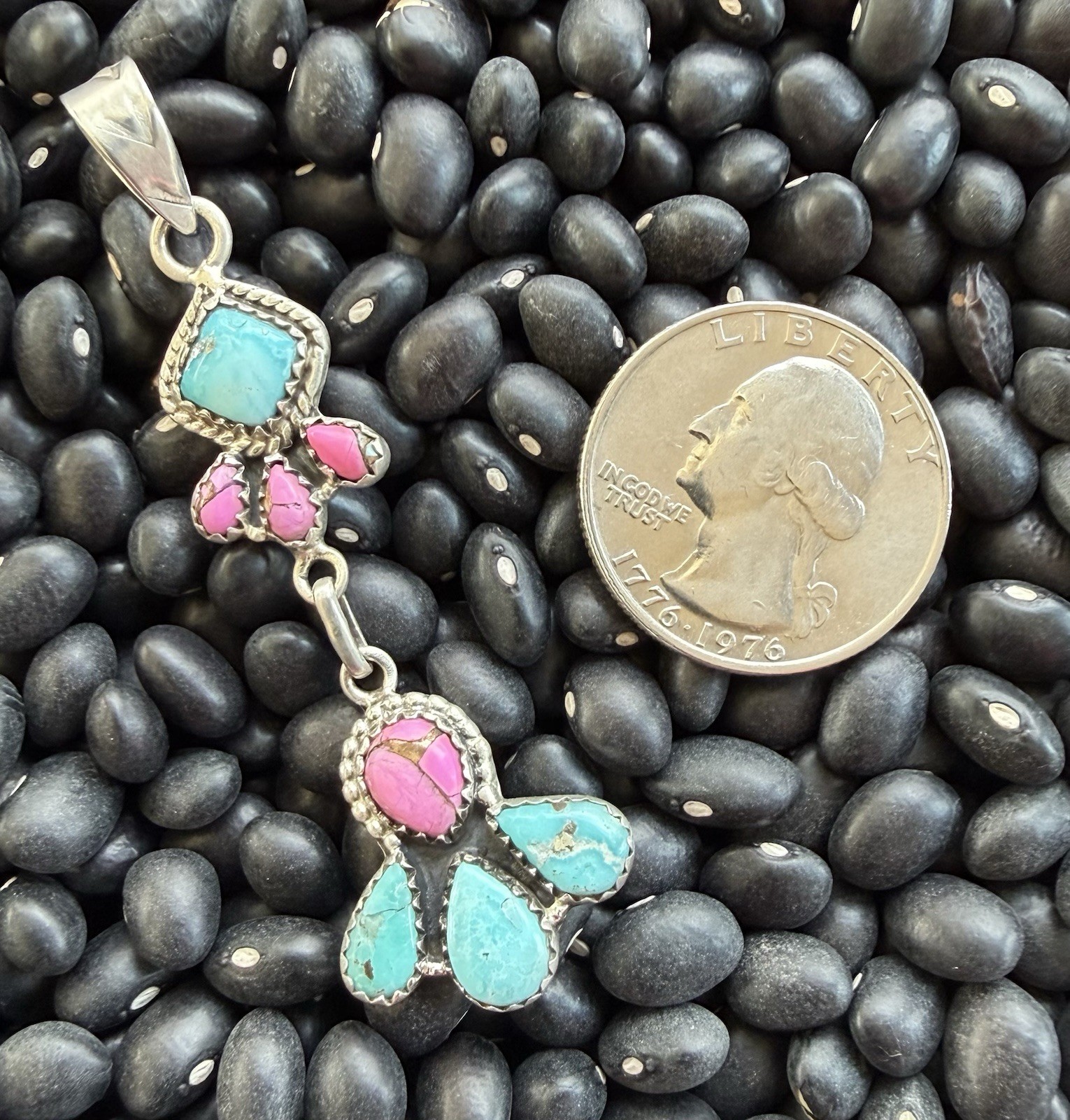Sterling Silver Native Style SW White Water Turq & Kingman Cotton Candy Pendant