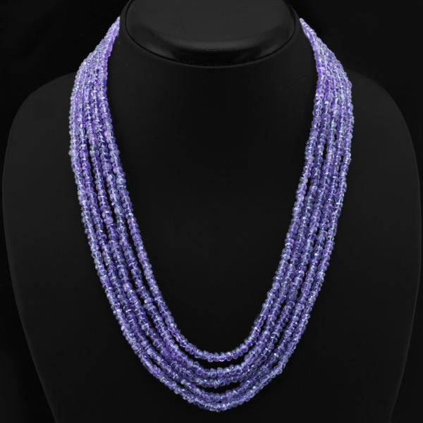SHINING 274.50 CTS NATURAL PURPLE AMETHYST 5 LINE R Cut BEADS NECKLACE – (DG)