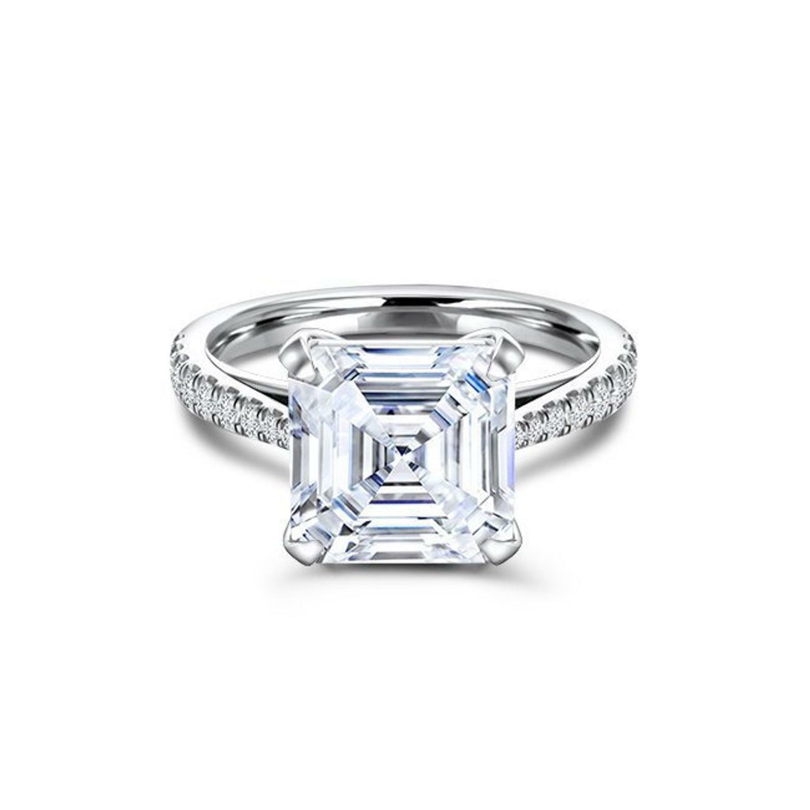 Solitaire with Accents Ring 2.25ct Asscher Simulated Diamond White Gold Plated