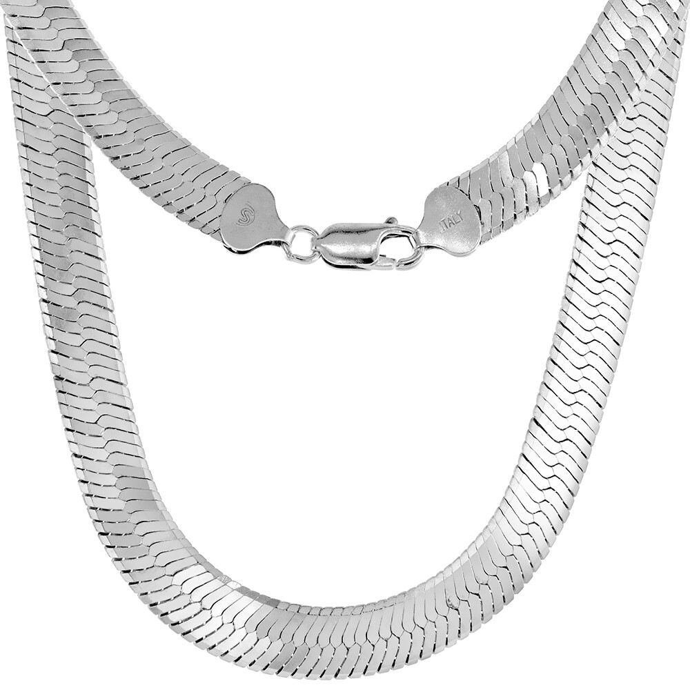 925 Sterling Silver Thick Beveled Edges Herringbone Chain Necklace 9mm 7″ to 30″