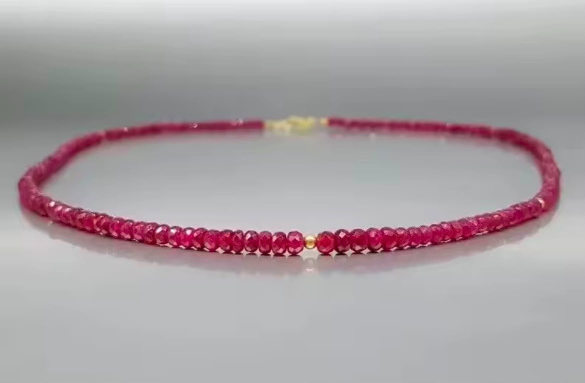 Natural Red Ruby 2-4mm Faceted Beaded Necklace Round Gemstone Choker